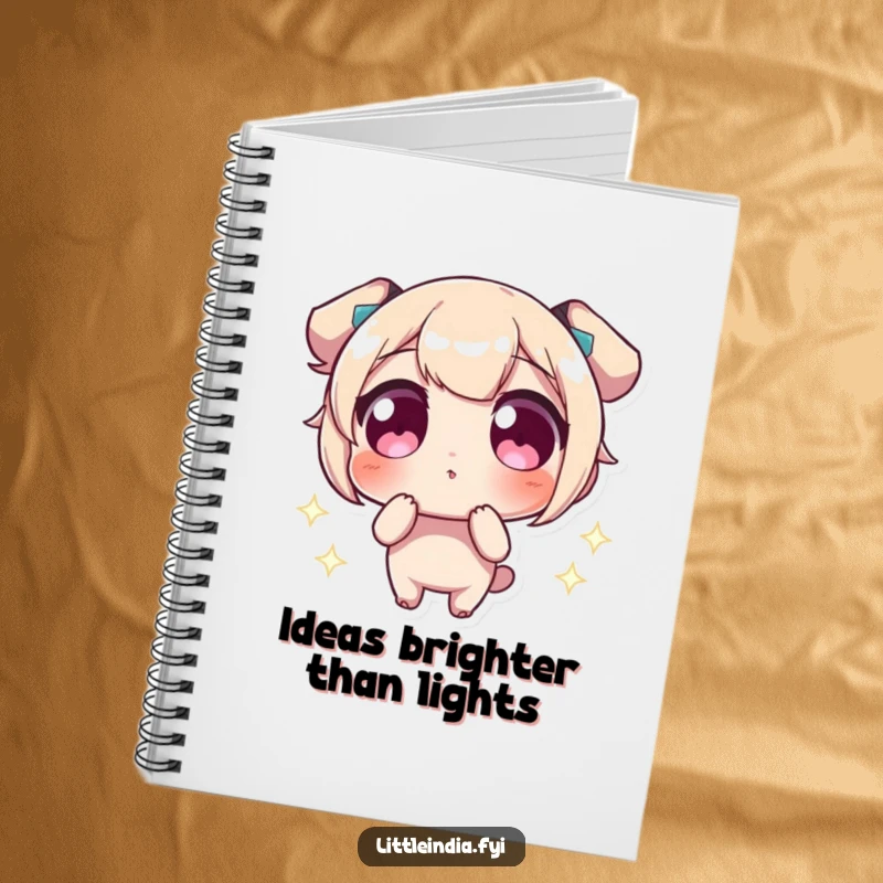 Funny Notebook with a character wide-eyed in wonder at sparkling lights, ideal for jotting down humorous thoughts.
