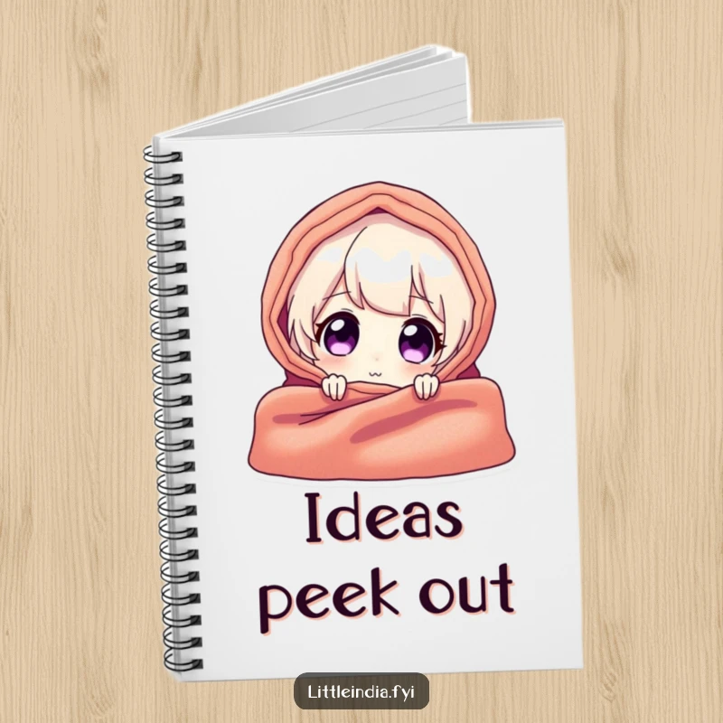 Funny notebook cover featuring a delighted character peeking from behind a vibrant textile, inspiring creative and humorous note-taking.