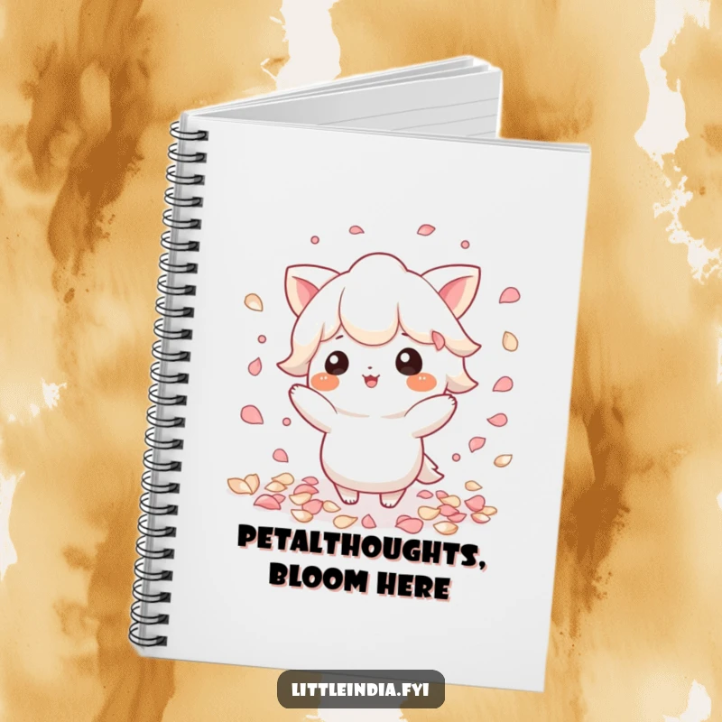 Funny Petal Journal: Playful character scattering petals, ideal for creative writing and note-taking with a whimsical touch.