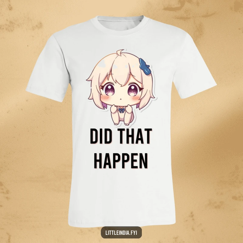 Funny t-shirt depicting a character with a shocked and surprised expression, perfect for reacting to life's absurdities.