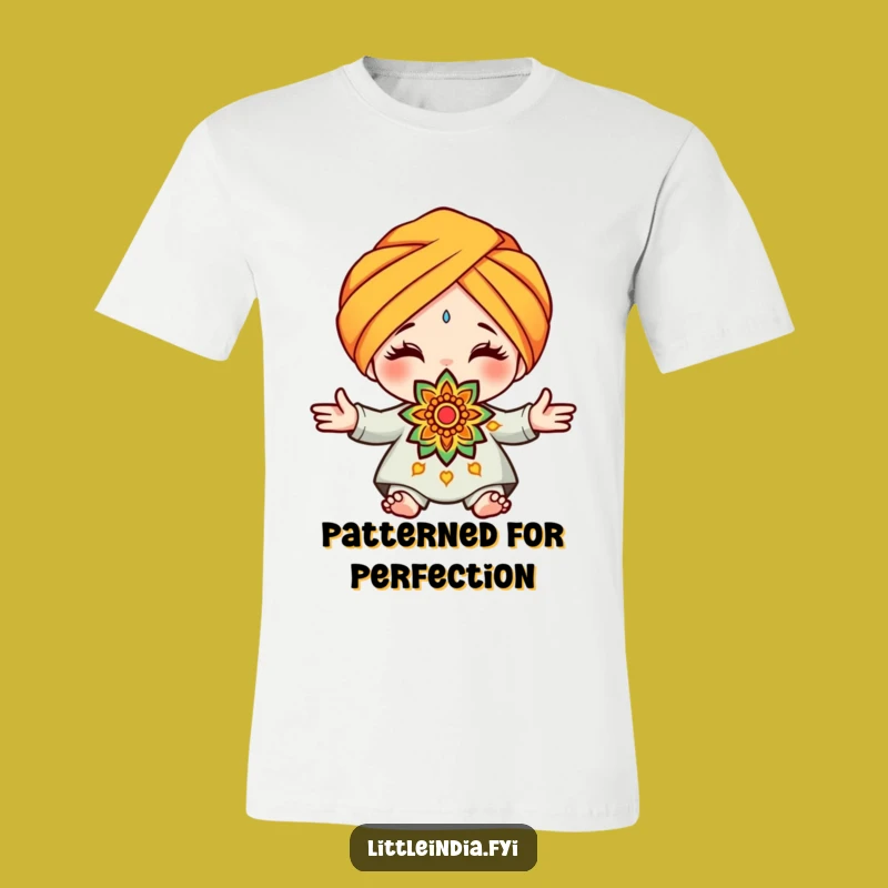Funny Turban Rangoli T-Shirt - Cute Character Offering Art Tee Gift