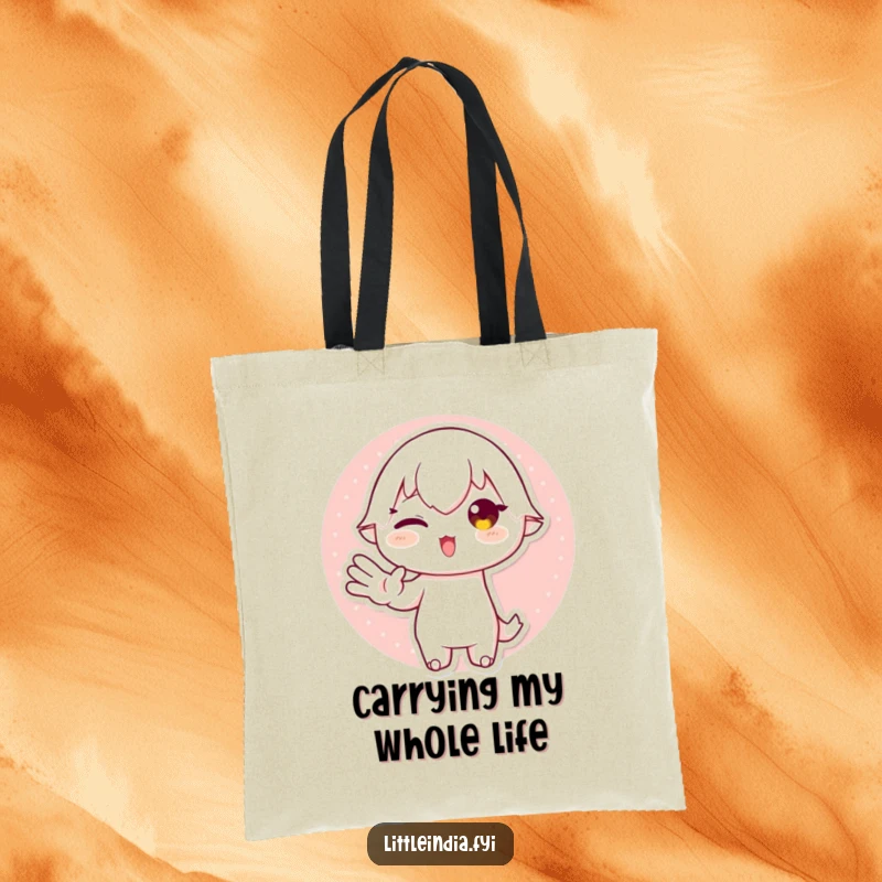 Funny Tote Bag featuring a playful character's expressive and graceful hand gesture, perfect for carrying essentials with a dash of wit.
