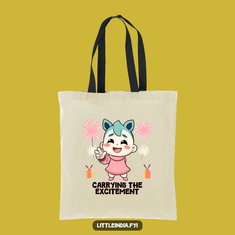 Funny Firecracker Pose Tote Bag: Smiling Character's Dynamic Carry-All