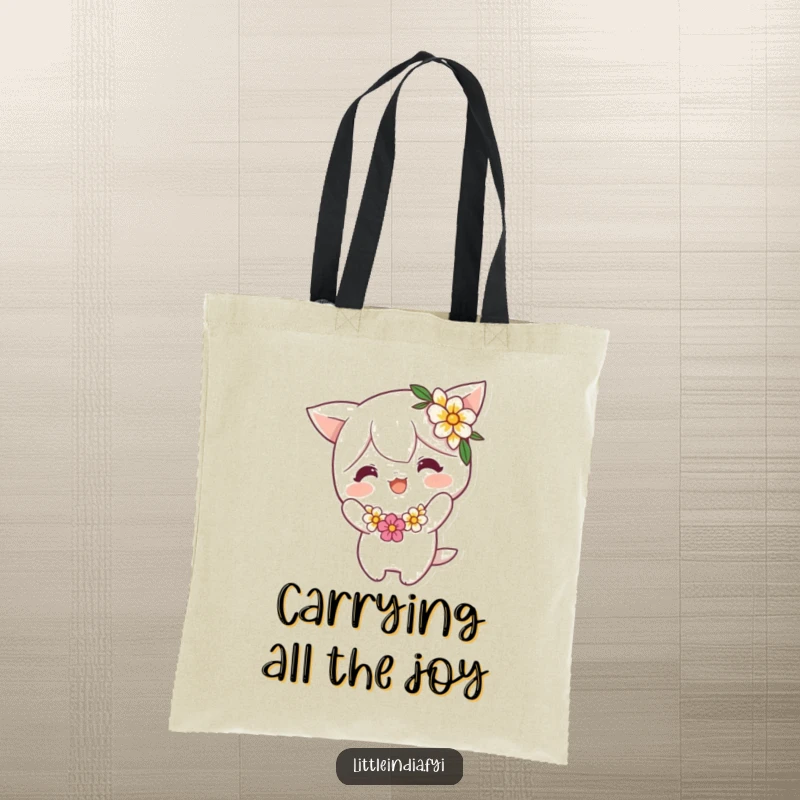 Funny Tote Bag: A cheerful character wearing a flower garland executes a delightful, playful bow, perfect for everyday use and spreading smiles. Great funny gift.