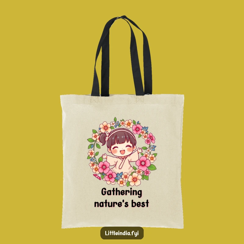 Funny Joyful Character Flower Garland Tote Bag: Carry Nature's Charm!